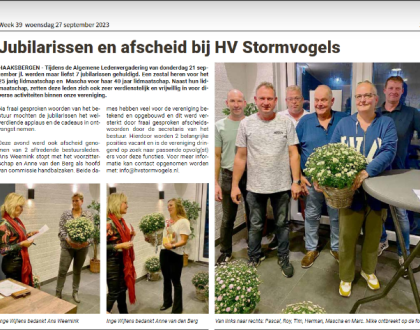 Handbalvereniging Stormvogels huldigt 7 leden en neem afscheid van 2 bestuursleden